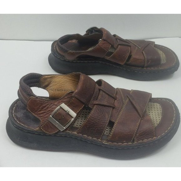 Born Mens 9 M Fisherman Sandals Open Toe Brown Leather Shoes Straps Buckle - Picture 2 of 8